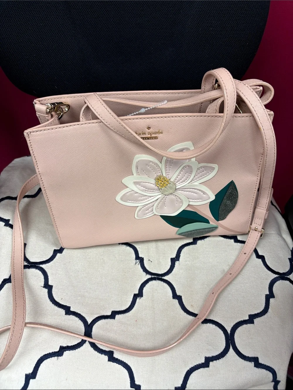 kate spade blush pink floral applique tote